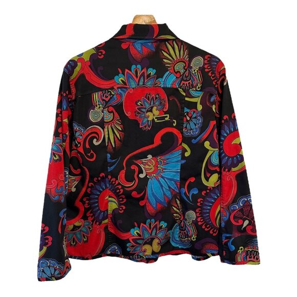 Chico's Women's Black Vibrant Cotton Blend Boho Blazer Size 2, US Large Retro - Picture 3 of 13